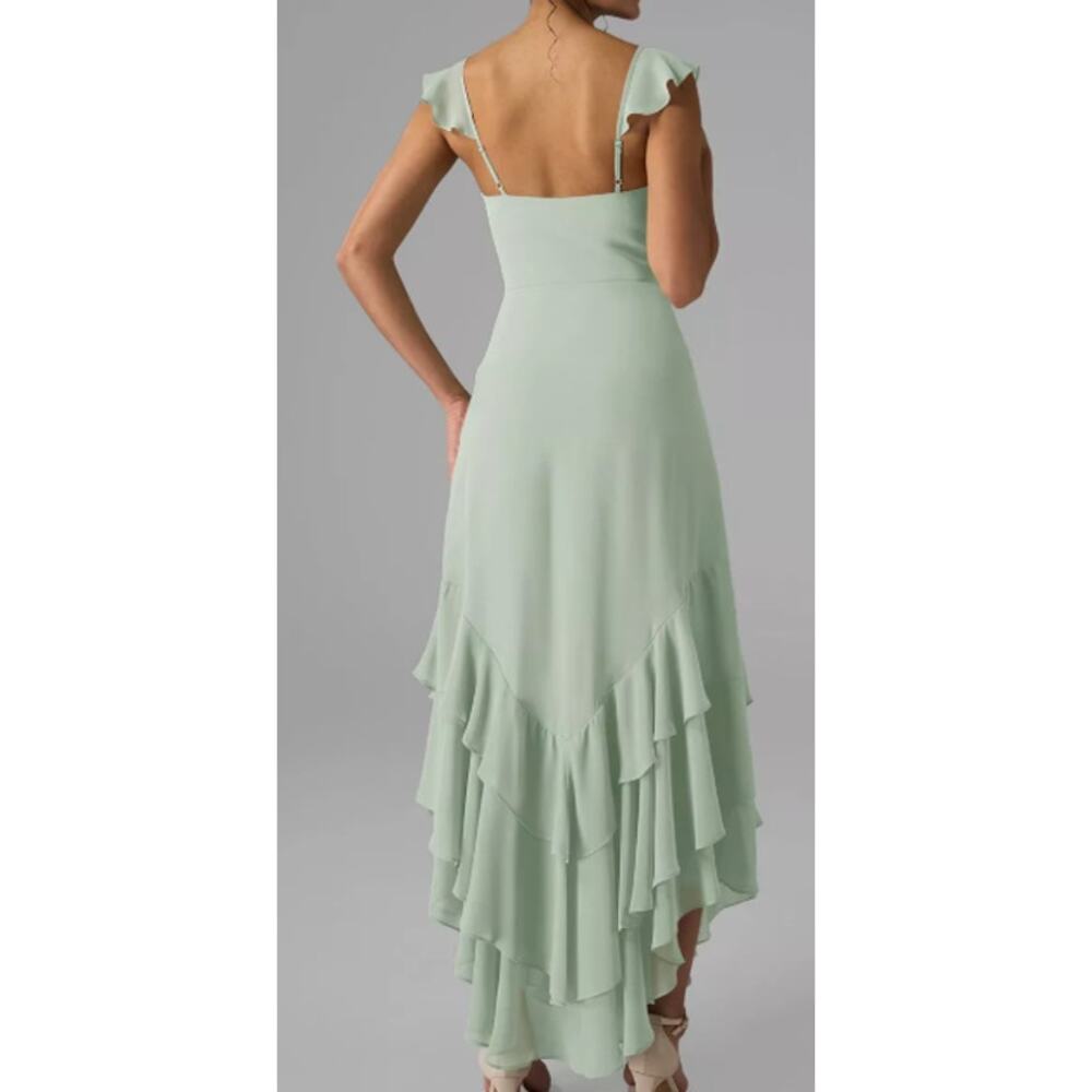 Mint Green Ruffle-Trim Maxi Dress with Side Slit - Picture 3 of 4